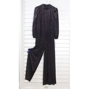 MAGGY LONDON Sparkle Iridescent Mock Neck Velvet Jumpsuit US 4 Worn once EUC